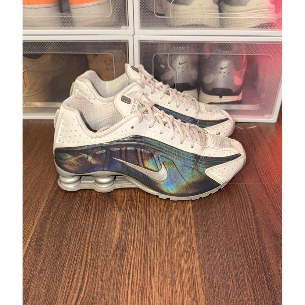 Size 7 - Nike Shox R4 White Iridescent W IB7703-100 Womens Athletic Sneakers